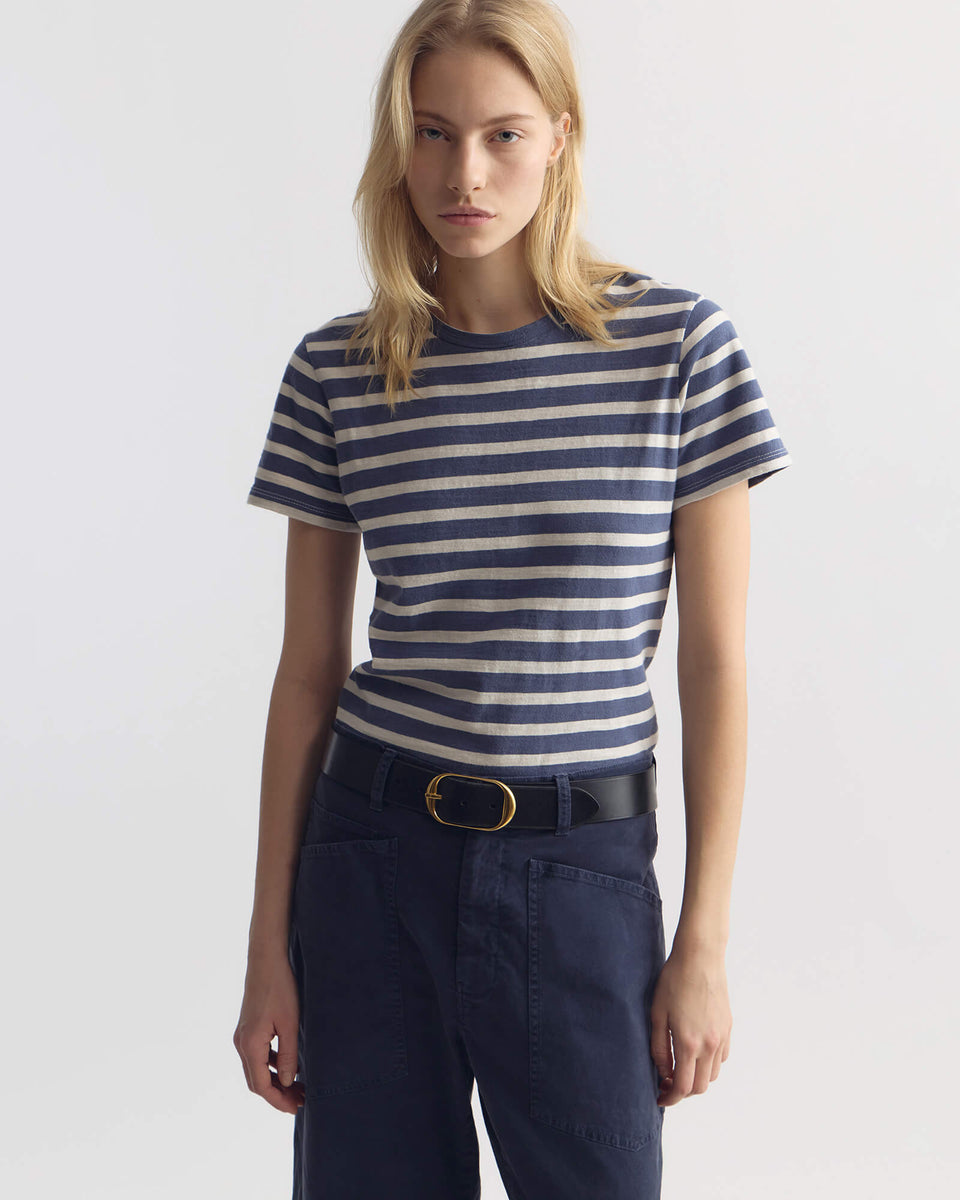 Lana Crewneck Tee In French Blue Stripe
