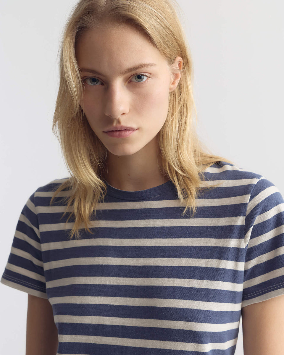 Lana Crewneck Tee In French Blue Stripe