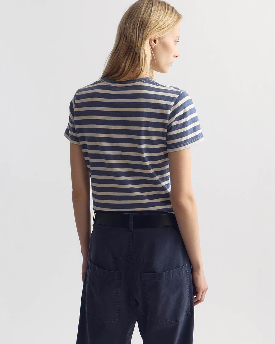 Lana Crewneck Tee In French Blue Stripe
