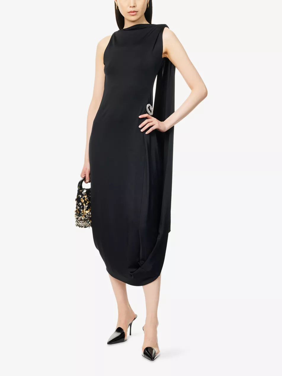 Sleeveless Twist Drape Midi Dress