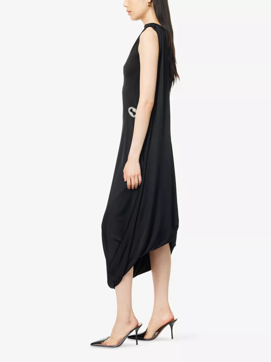 Sleeveless Twist Drape Midi Dress