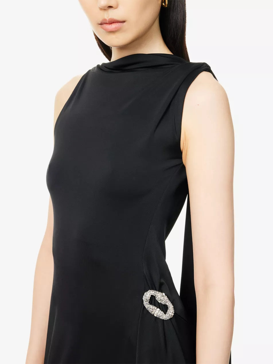 Sleeveless Twist Drape Midi Dress