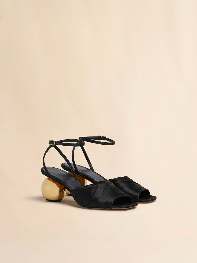 Black Folded Satin Sandal