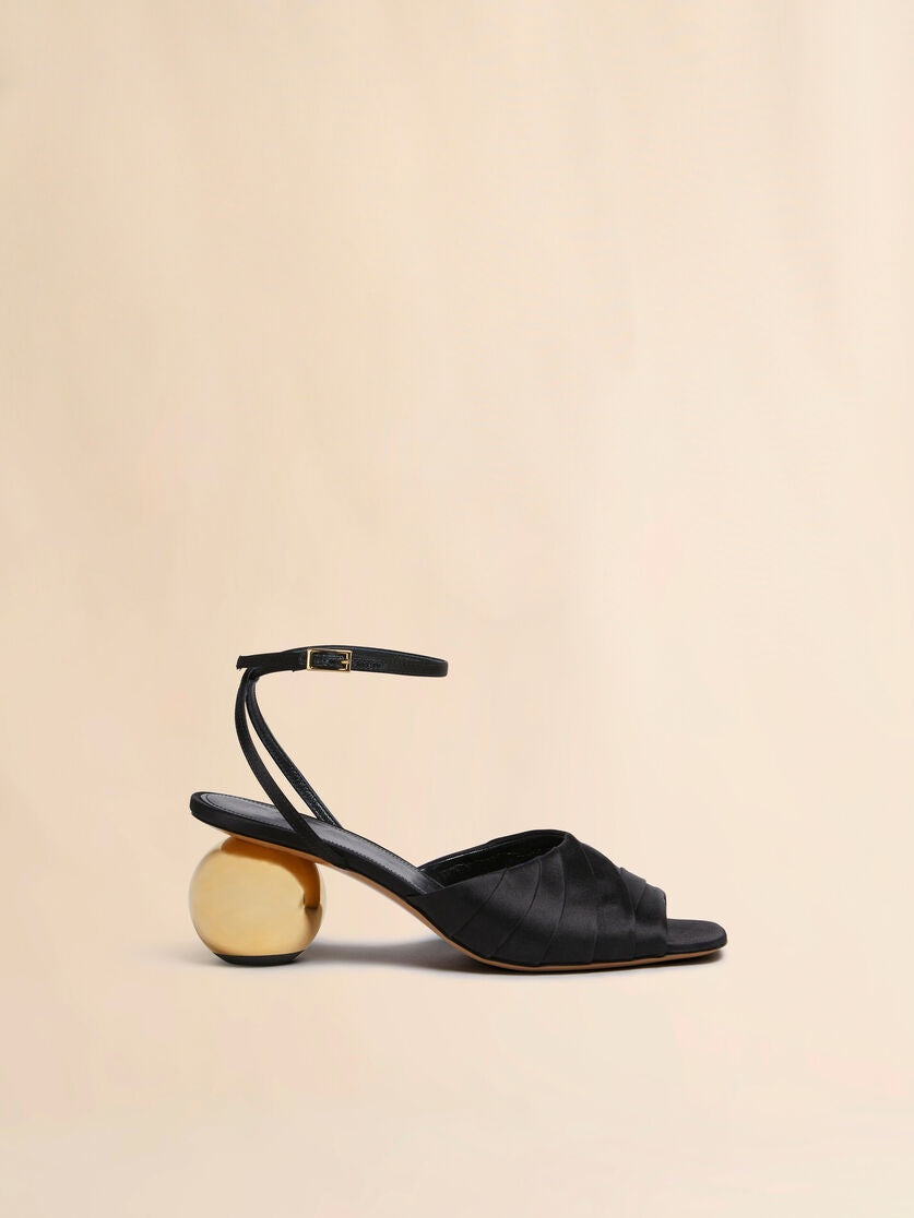Black Folded Satin Sandal