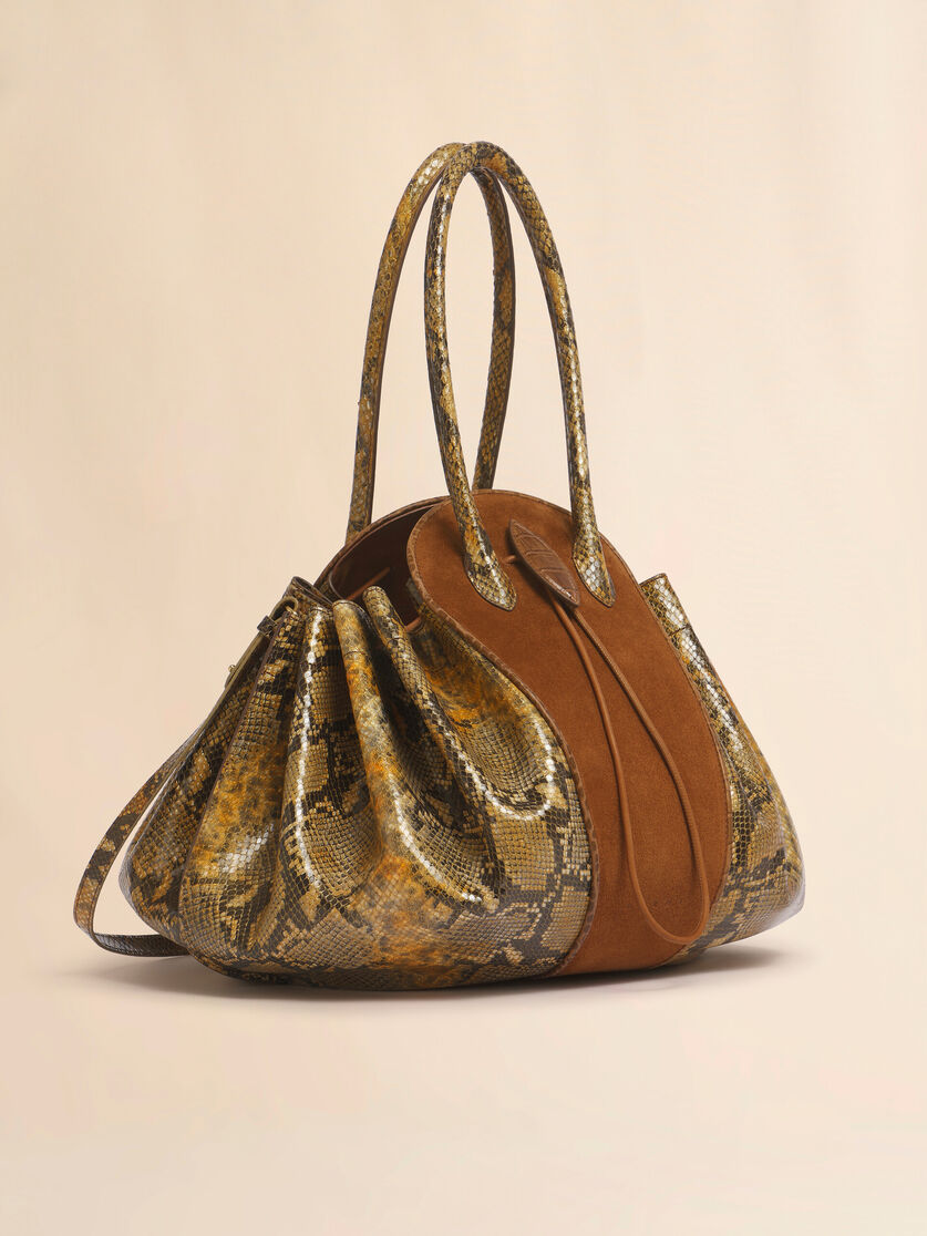 Tulipea Large Handbag in Brown Suede and Python