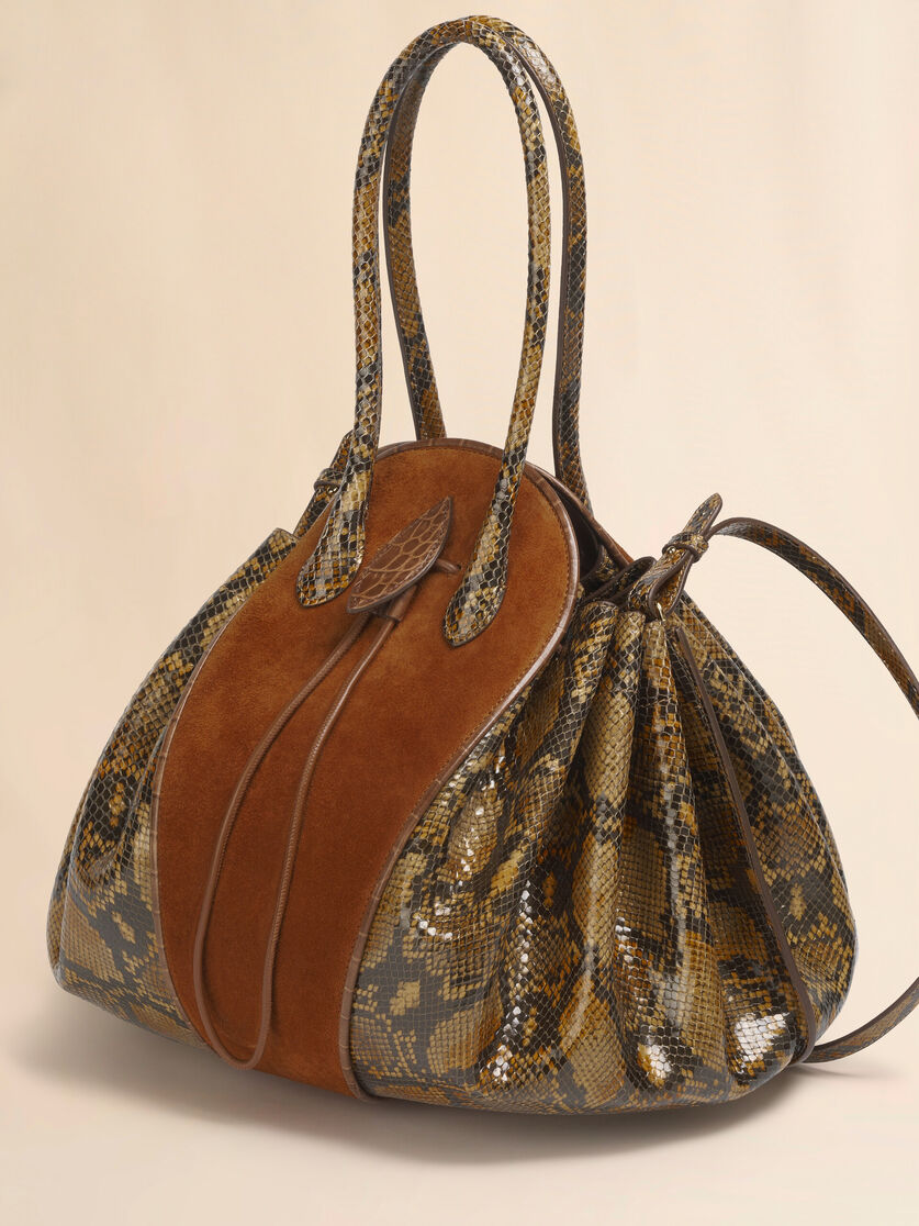 Tulipea Large Handbag in Brown Suede and Python