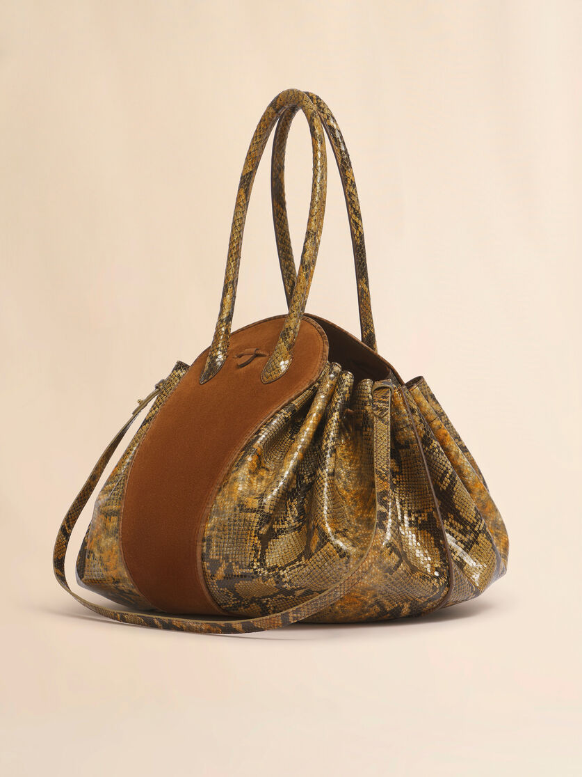 Tulipea Large Handbag in Brown Suede and Python