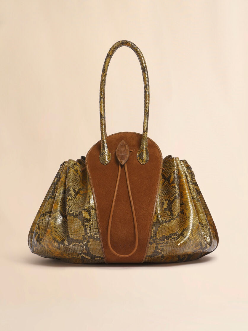 Tulipea Large Handbag in Brown Suede and Python