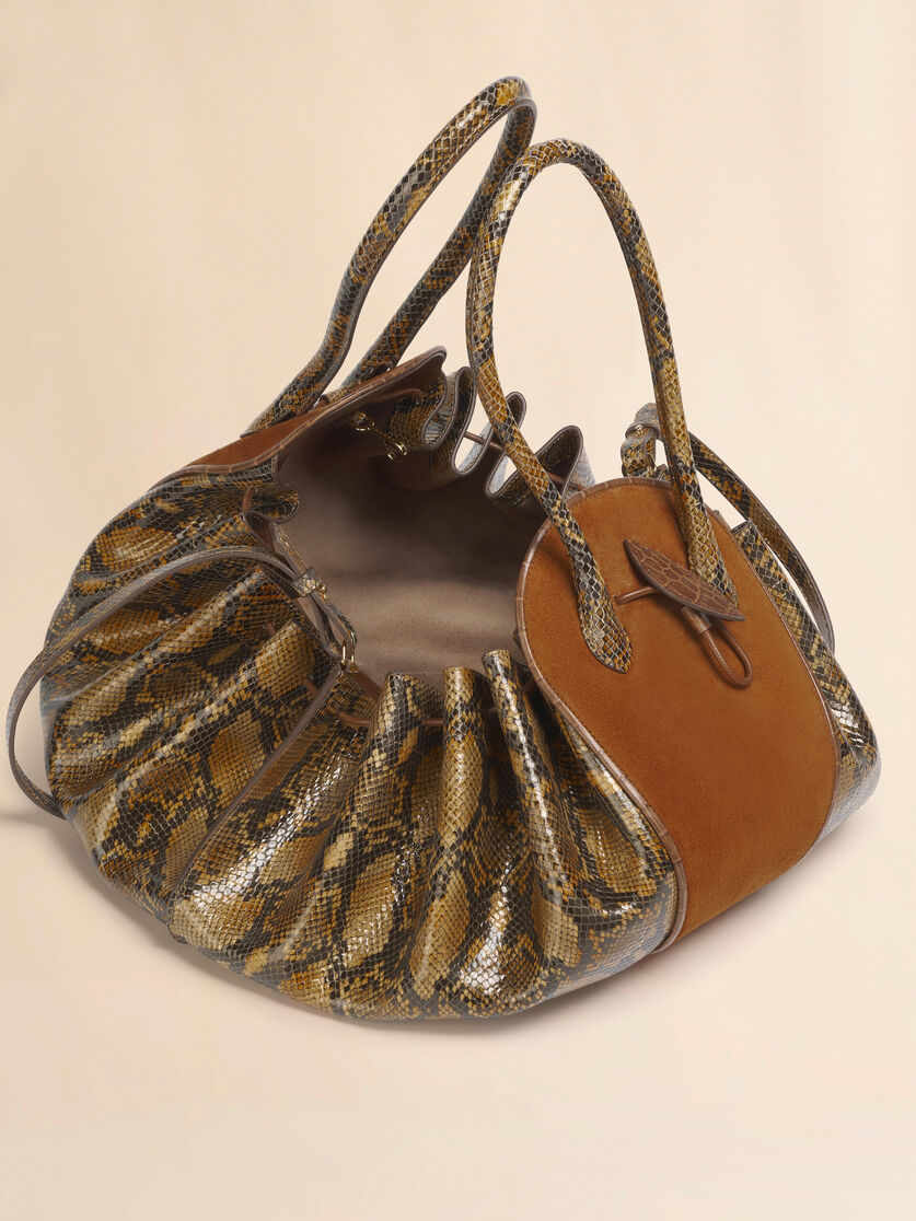 Tulipea Large Handbag in Brown Suede and Python