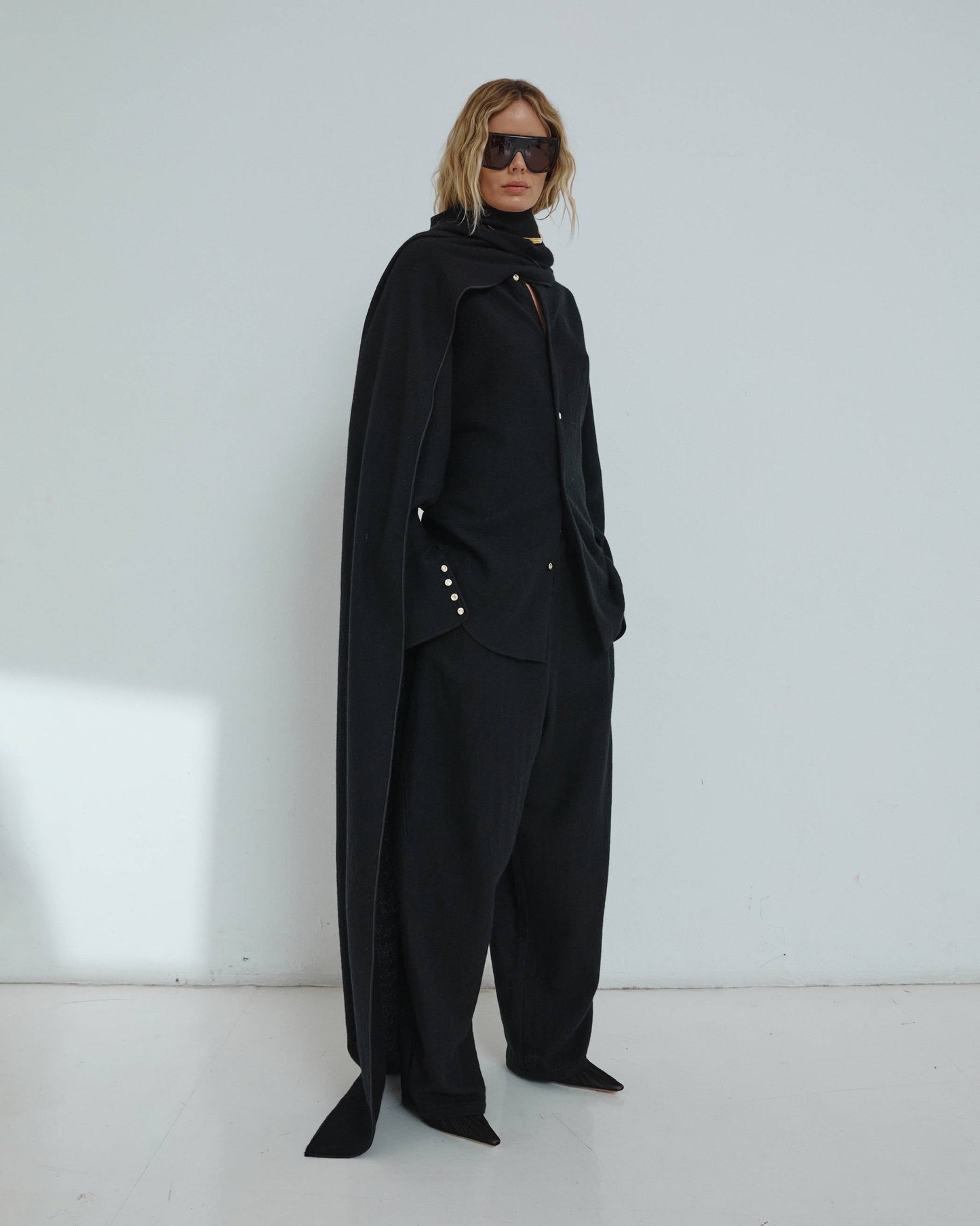 Black Phebe Wide Leg Japanese Wool Pants