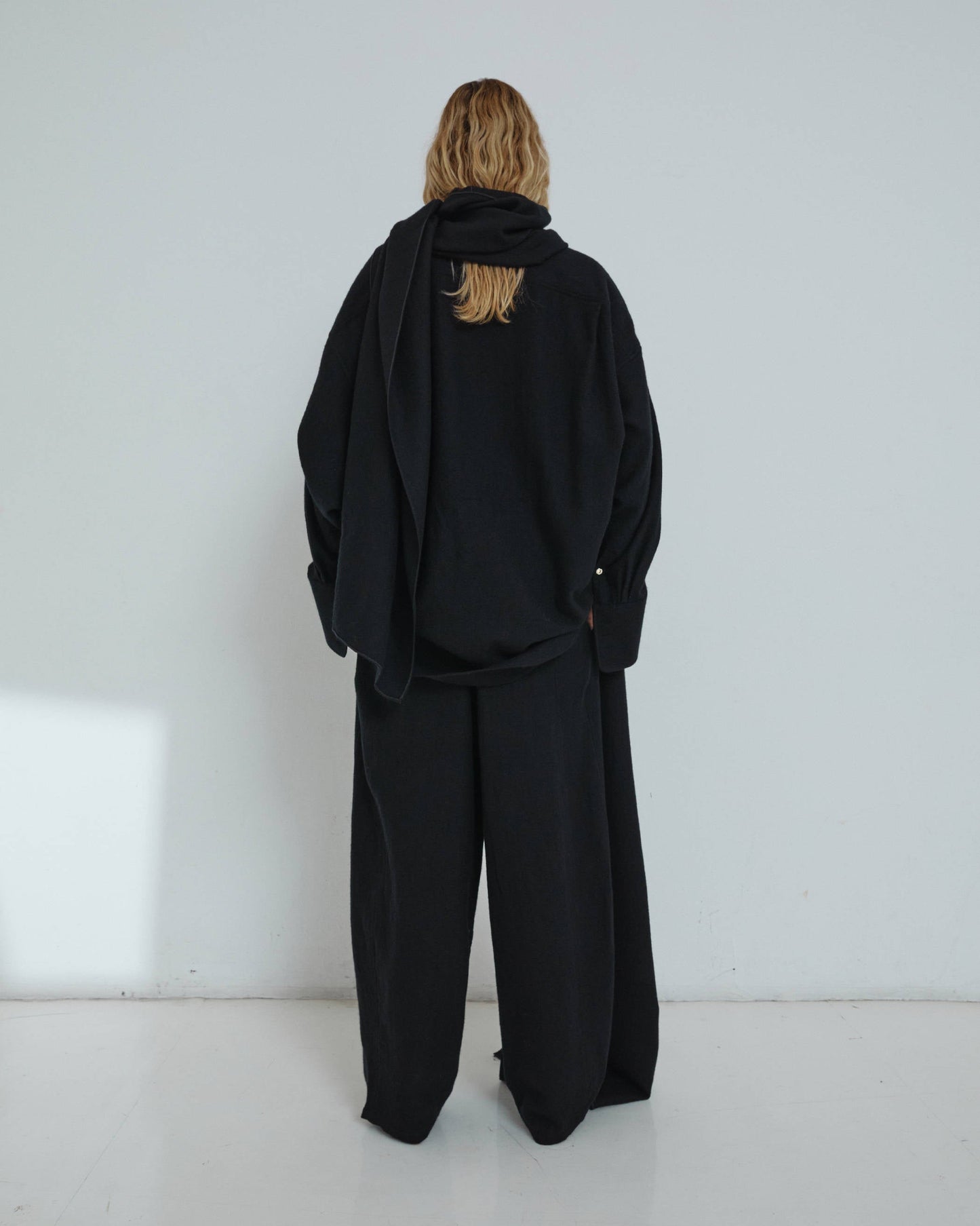 Black Phebe Wide Leg Japanese Wool Pants