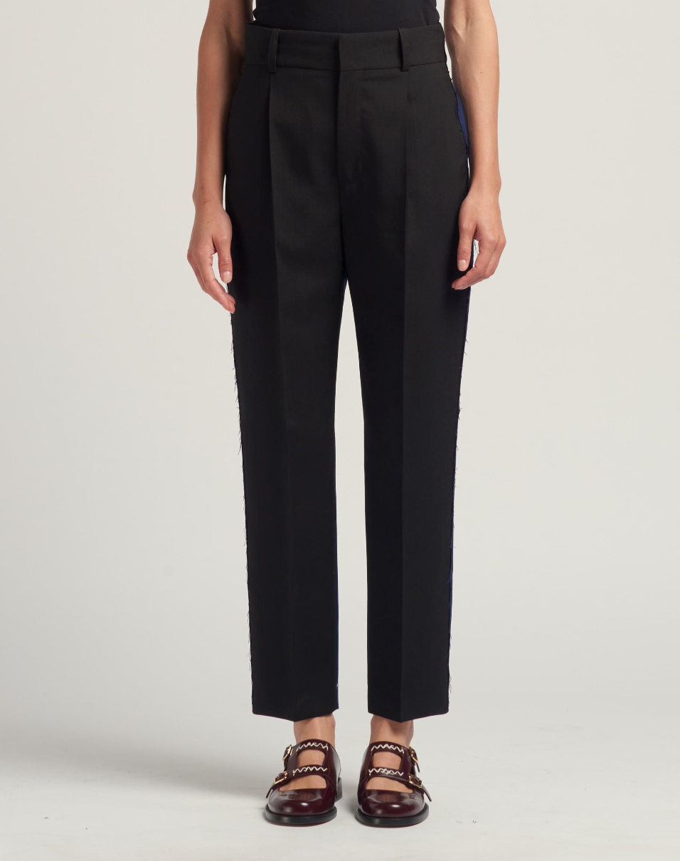 Contrast Tropical Wool Trousers