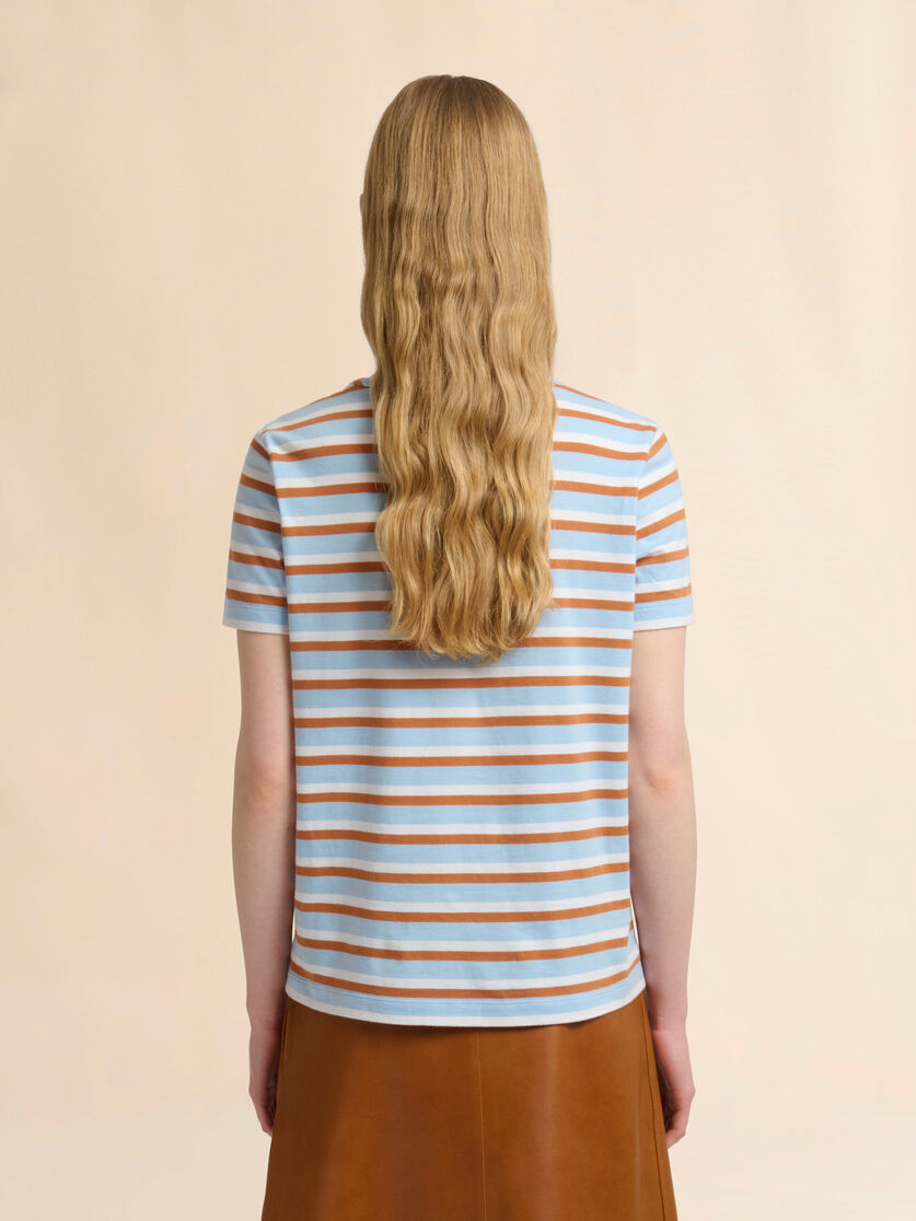 Blue and brown striped cotton T-shirt