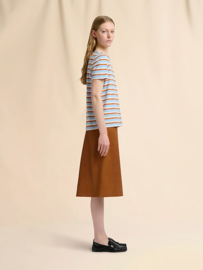 Blue and brown striped cotton T-shirt