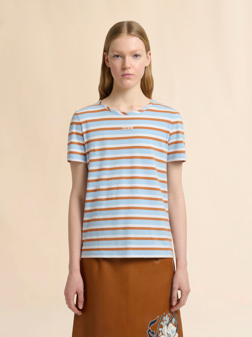 Blue and brown striped cotton T-shirt