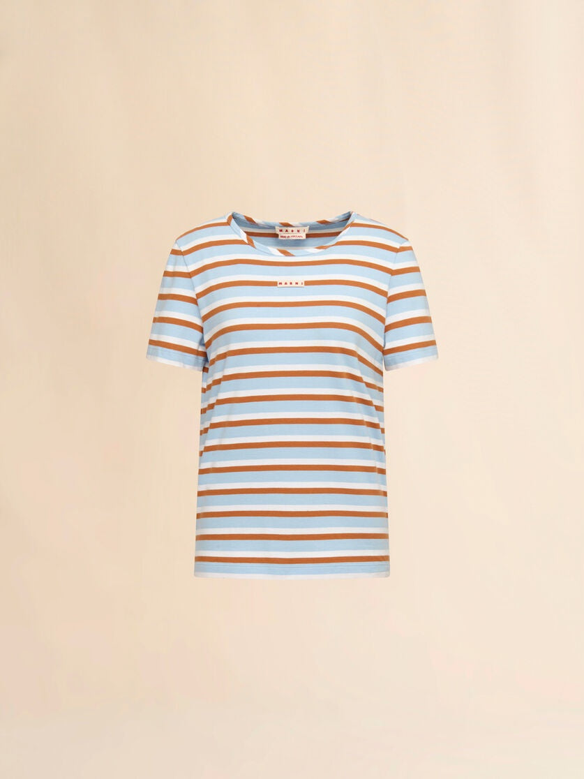 Blue and brown striped cotton T-shirt