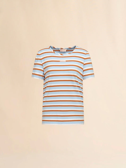 Blue and brown striped cotton T-shirt