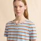 Blue and brown striped cotton T-shirt