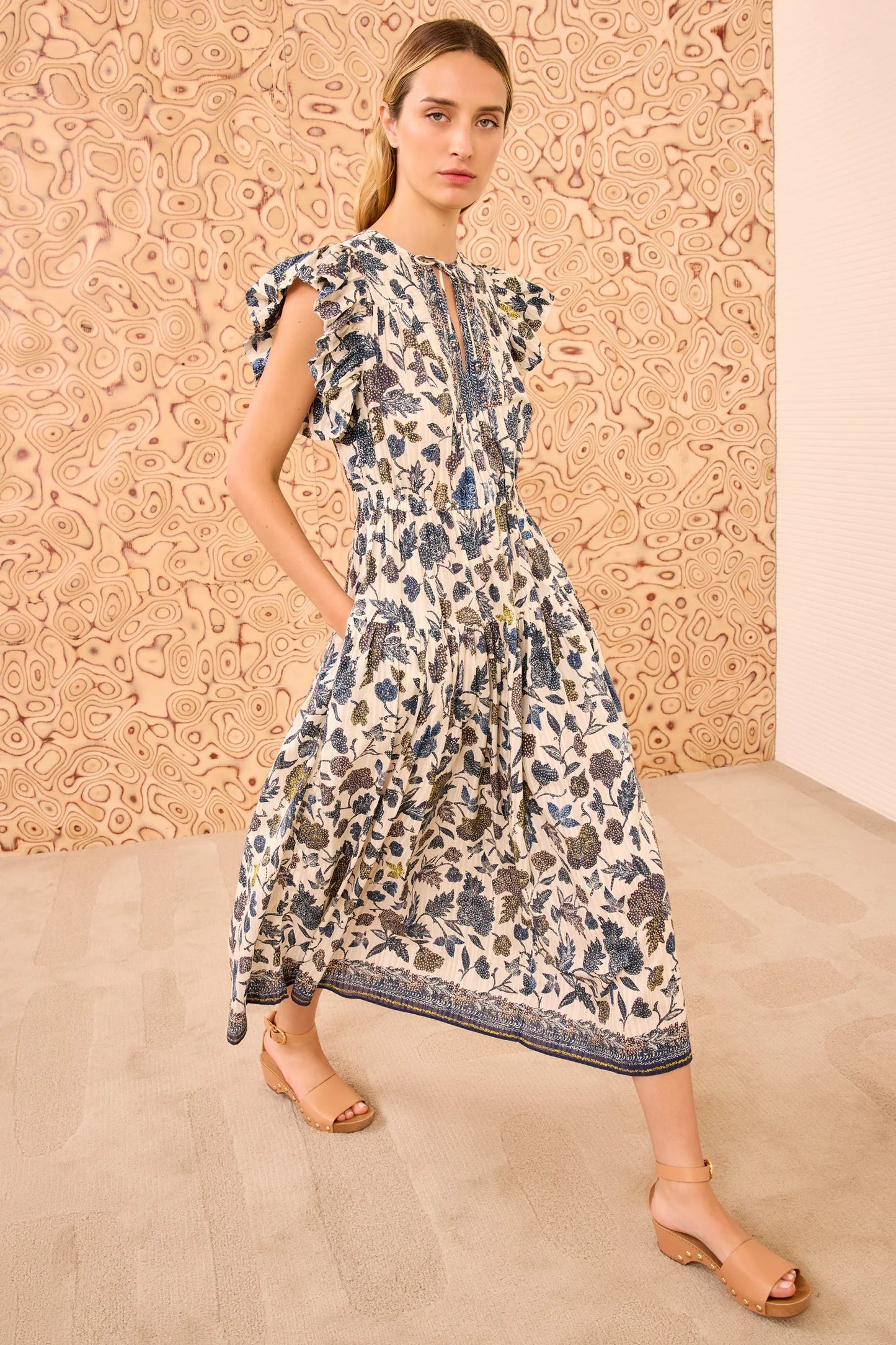 Kairi Flutter Sleeve Midi Dress