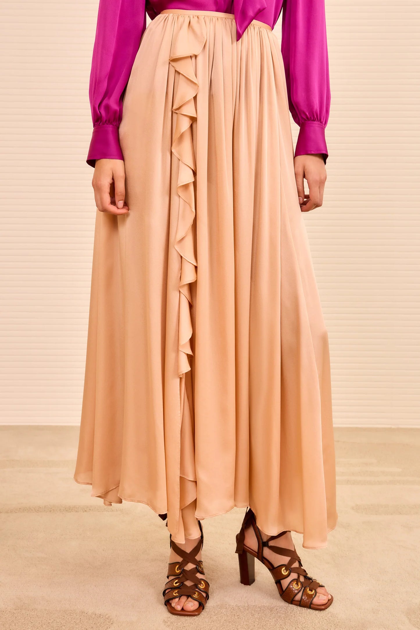 Zena Side Ruffle Midi Skirt