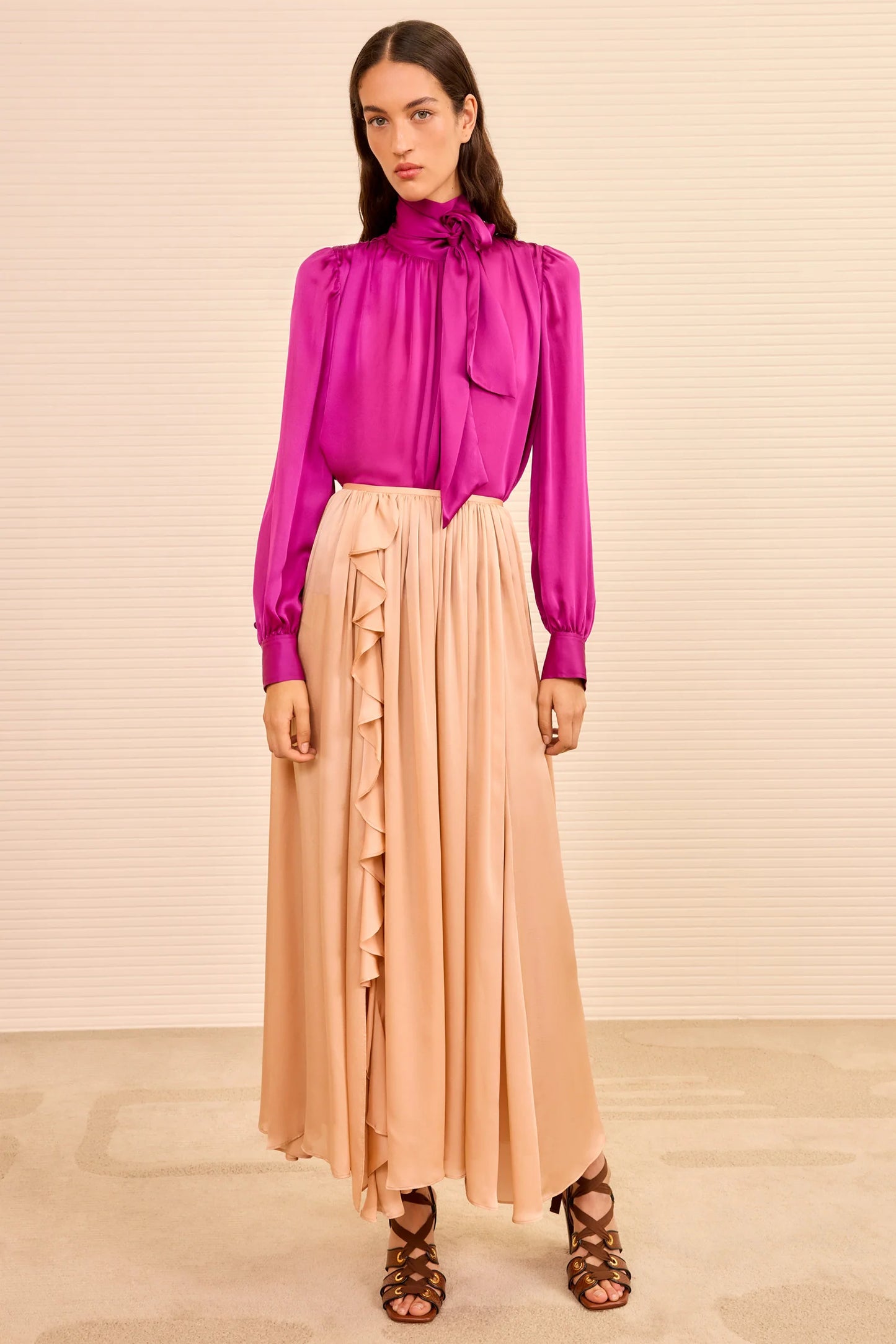 Zena Side Ruffle Midi Skirt