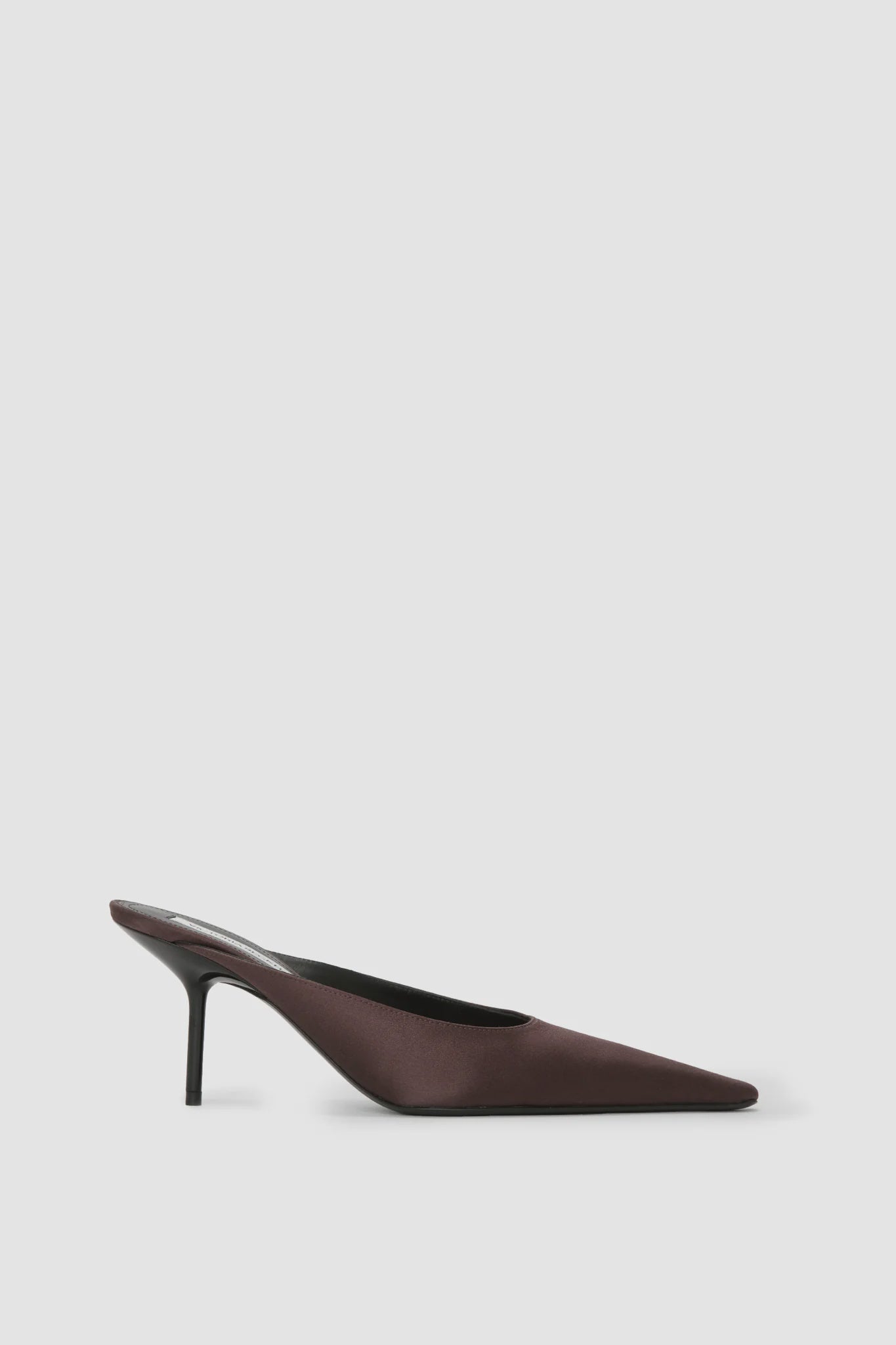 Sloan Stiletto Mule In Dark Brown Satin