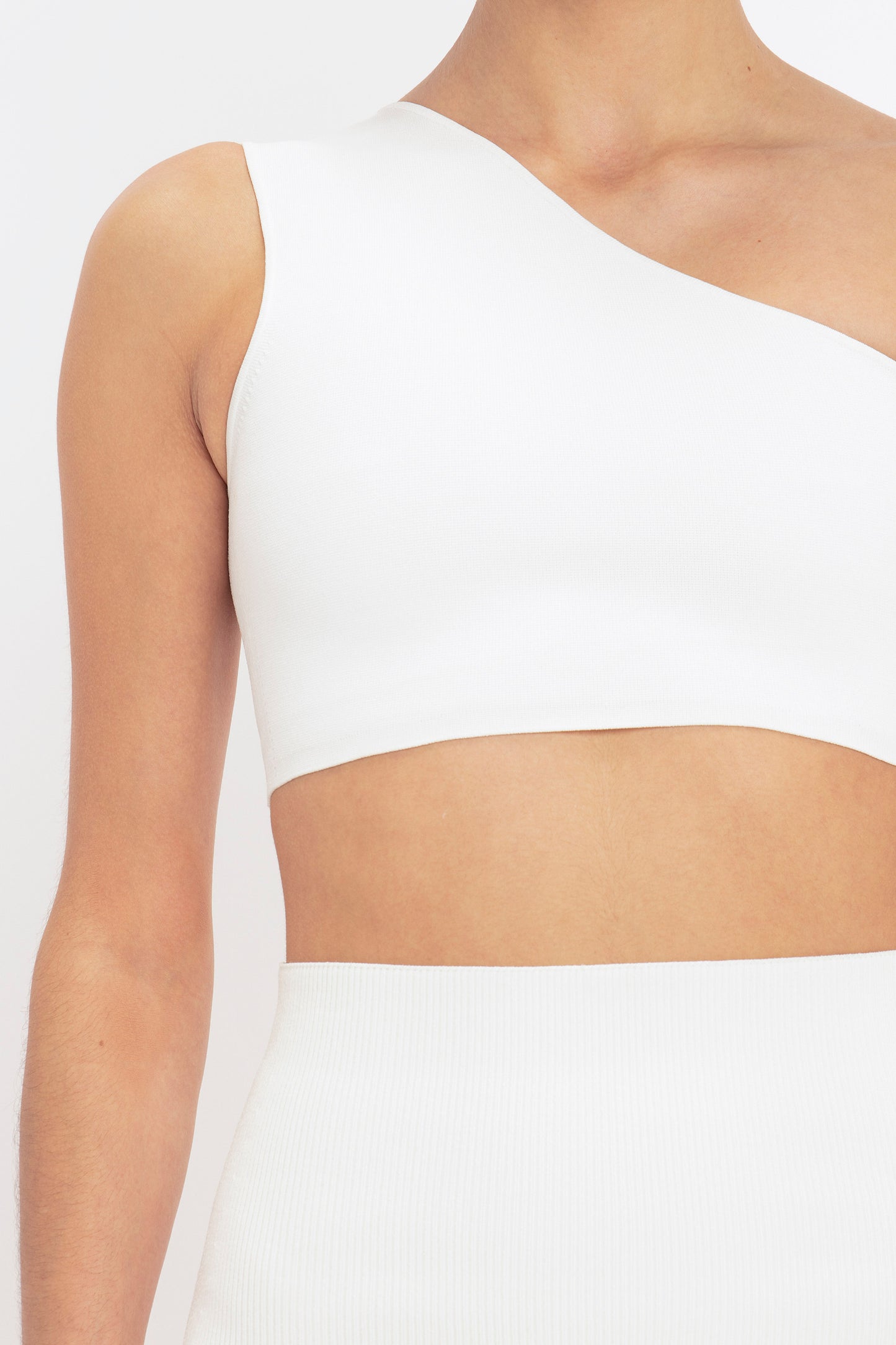 VB Body One Shoulder Crop Top In White