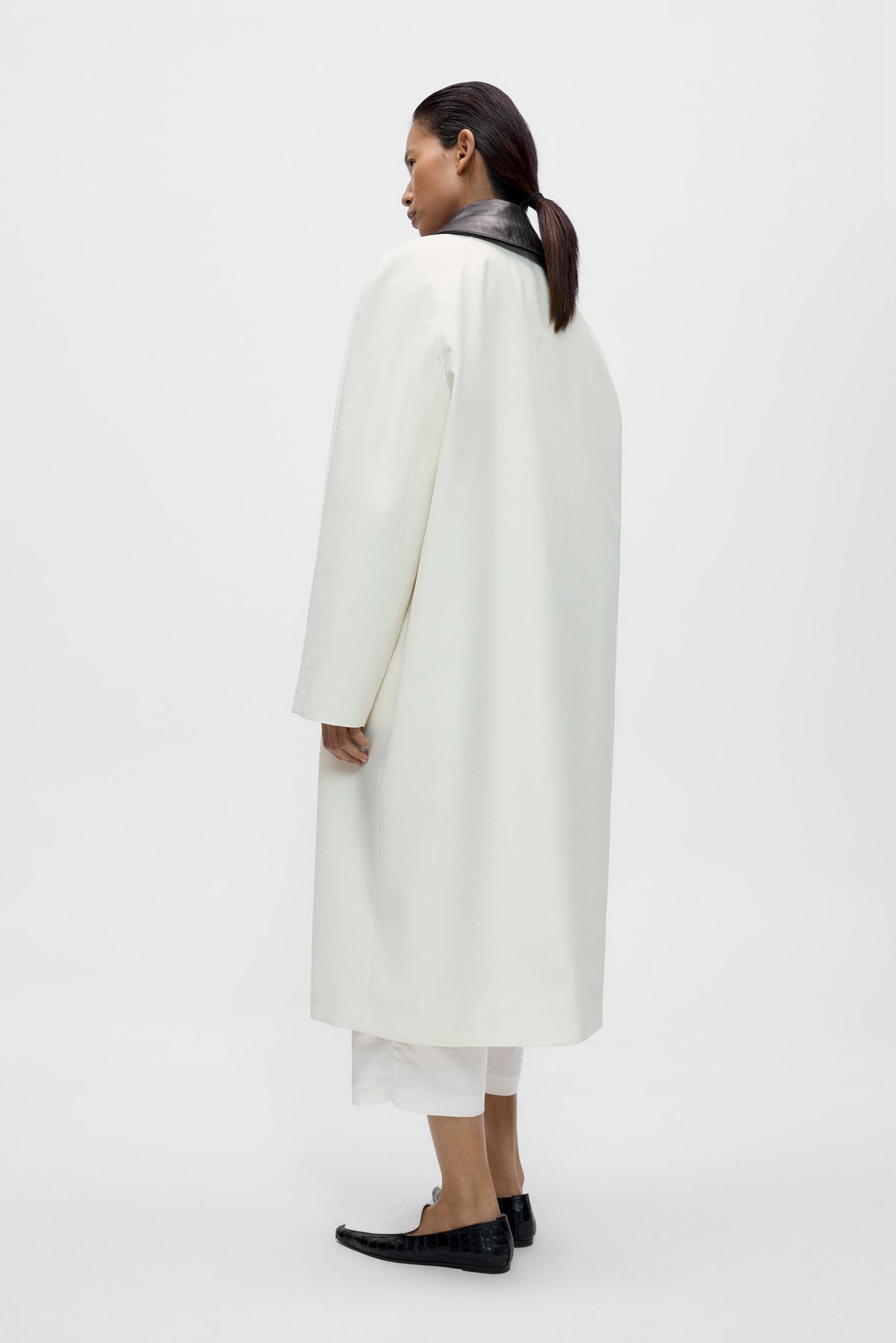 Leather Collar Trench Coat