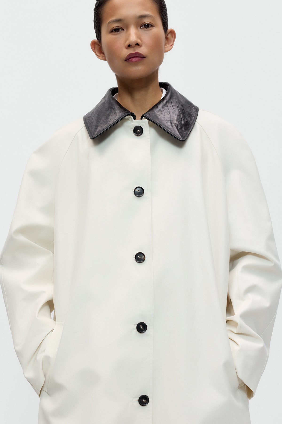 Leather Collar Trench Coat