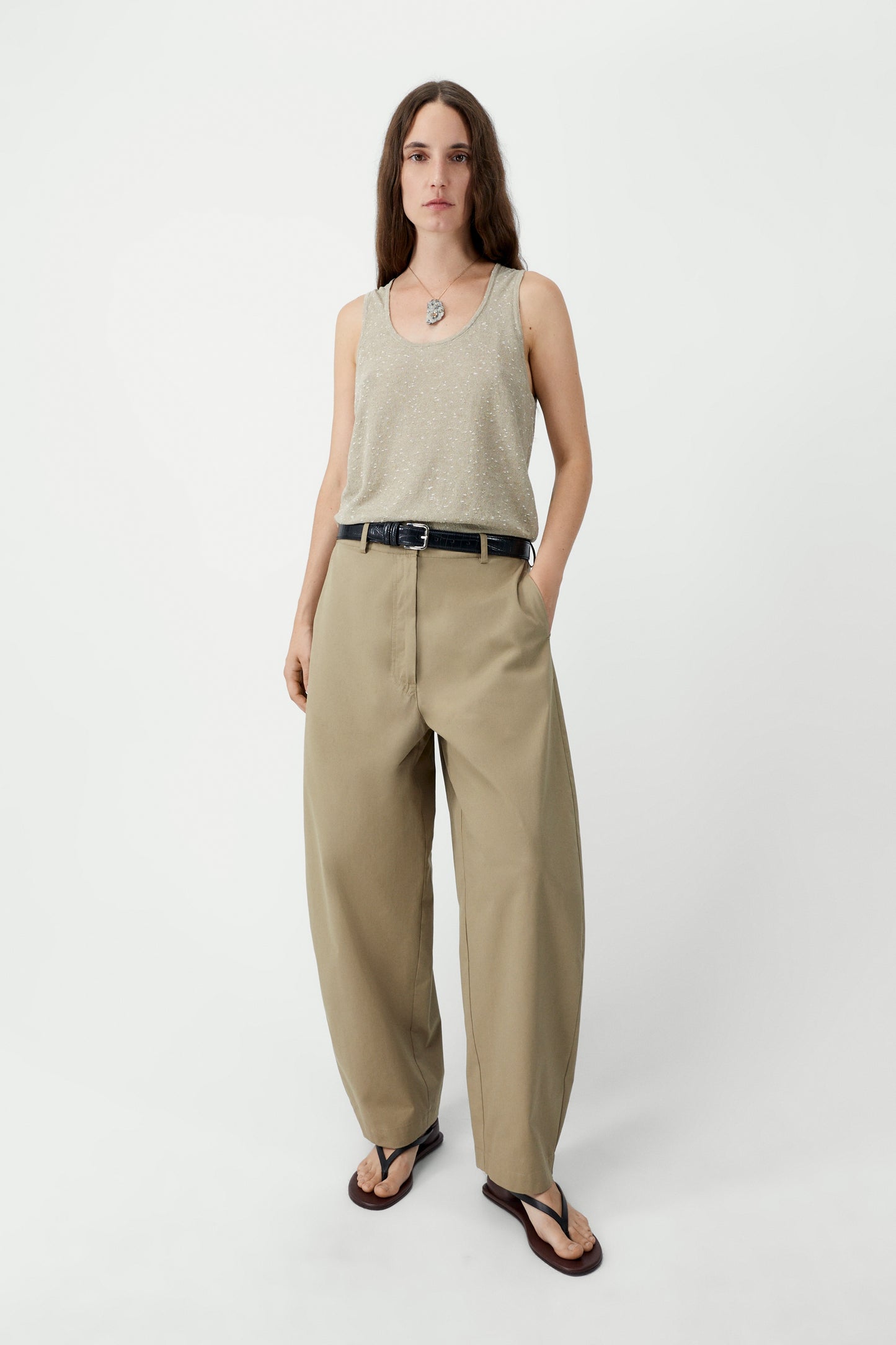 Cotton Curved Pants in Camel