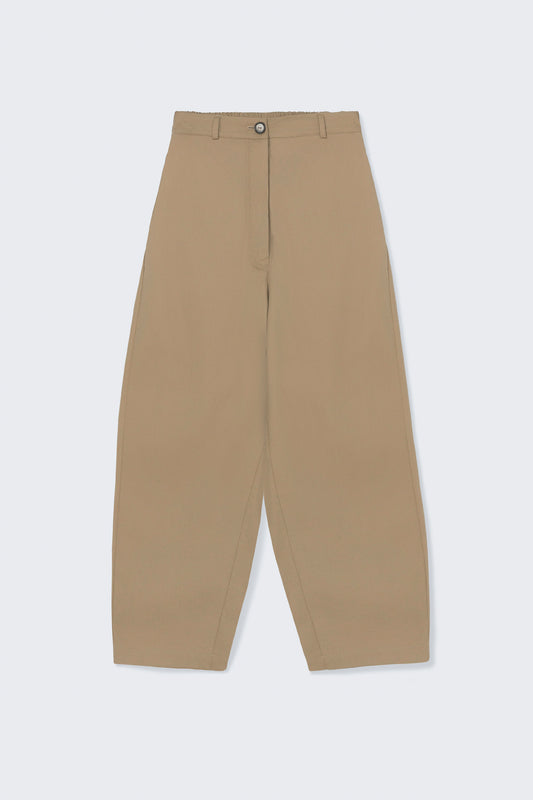 Cotton Curved Pants in Camel