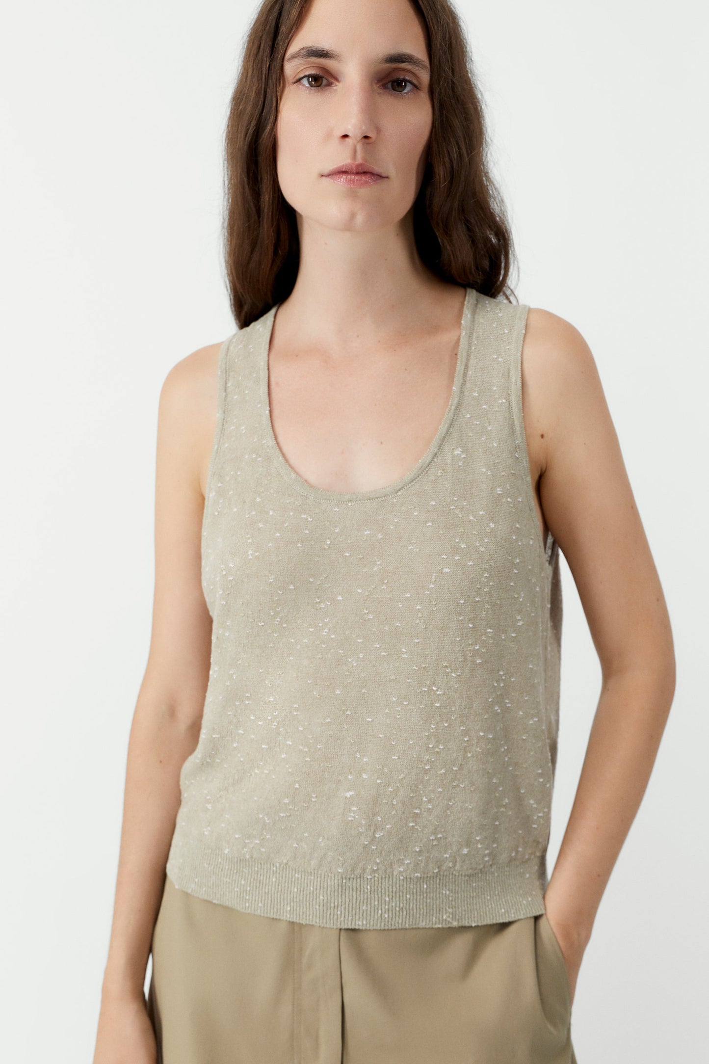Linen and Cotton Flecked Tank Top