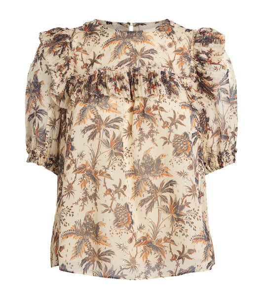 Floral patterned blouse on a white background