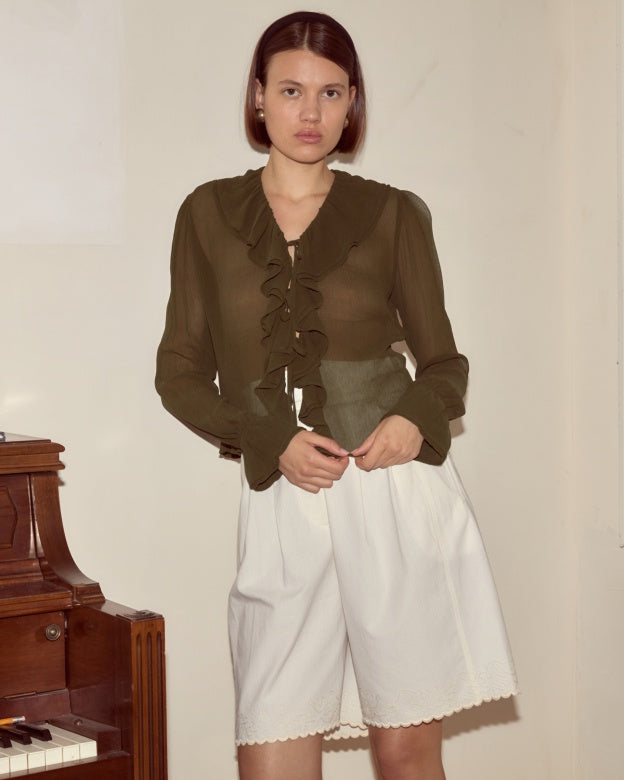 Flounce Blouse in Olive