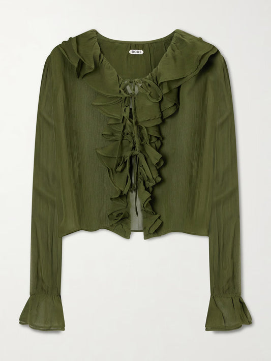 Flounce Blouse in Olive