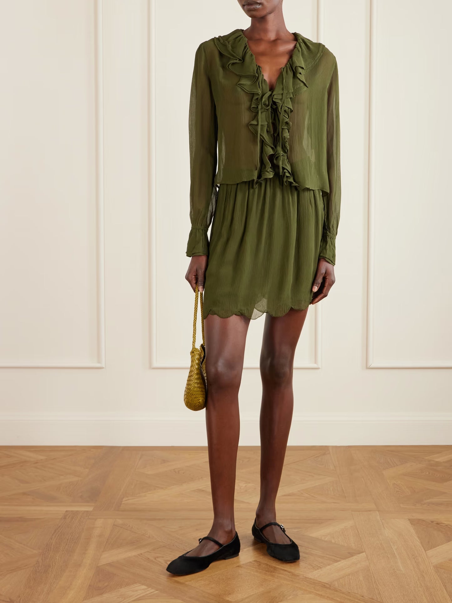 Flounce Blouse in Olive