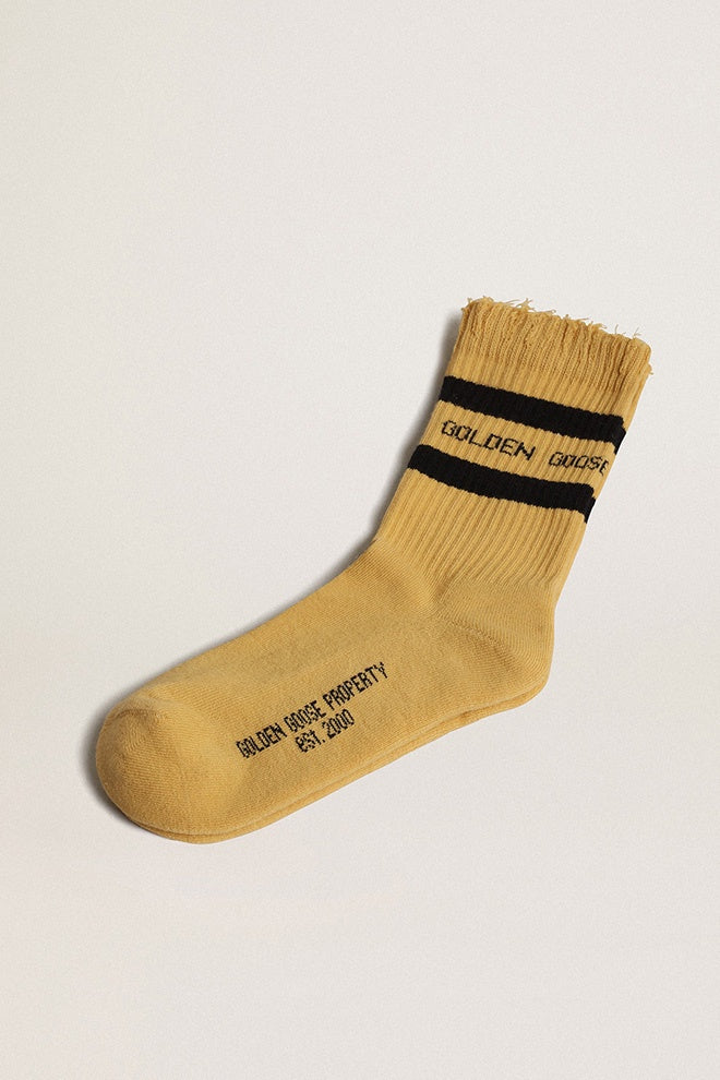 Distressed socks in Dark Sand with Stripes